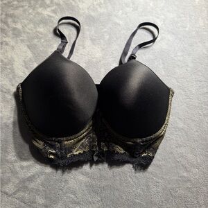 Black Lace-Trim Padded Bra with Gold Accents - Women Intimates